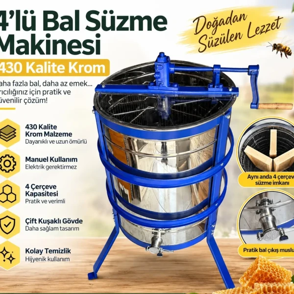 4’lü Bal Süzme Makinesi 430 Kalite Krom